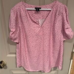 Jones & Co Pink Blouse with Black Dots